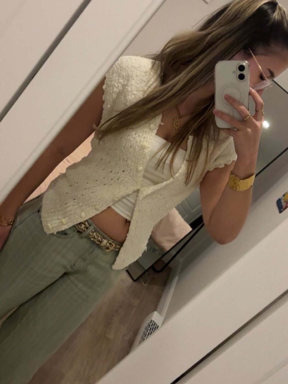 Vintage Cream Bouclé Knit Cropped Vest